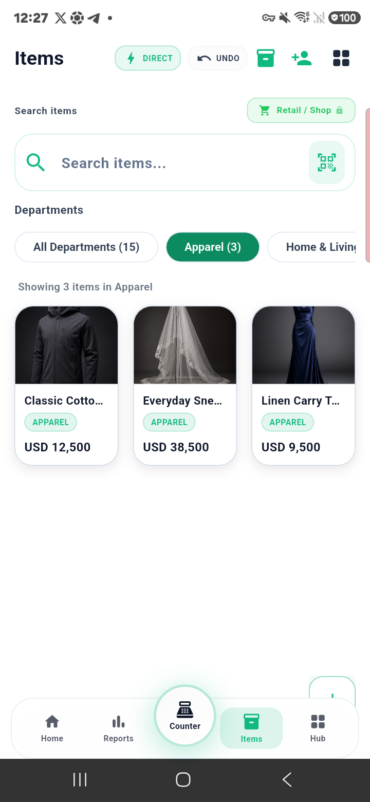 Apparel department on Samsung phone