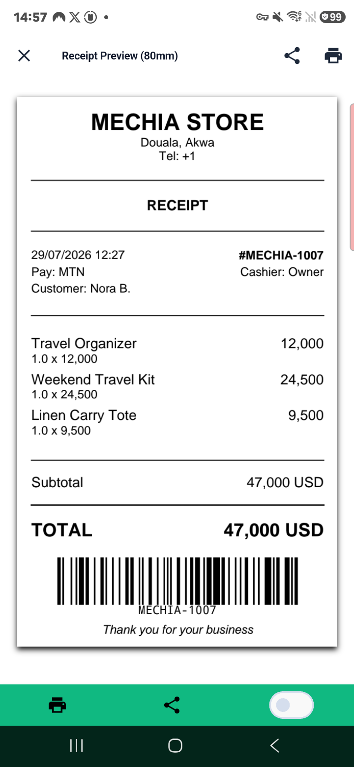 Real retail receipt preview captured on Samsung phone