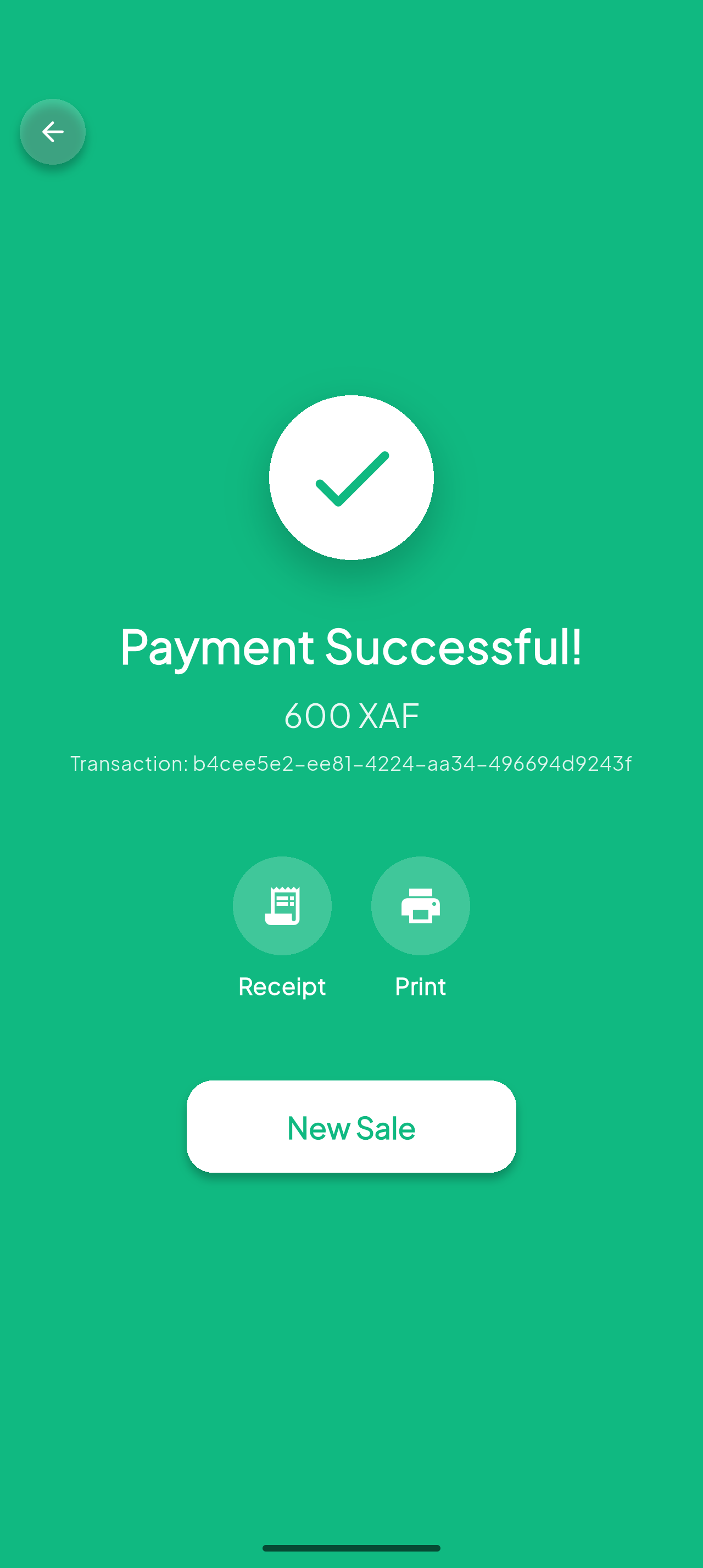 Mechia payment success screen with receipt option
